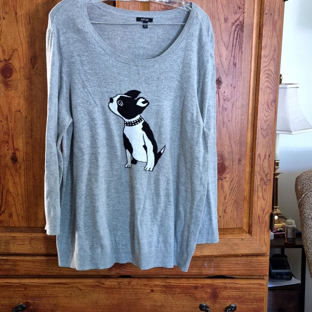 Apt. 9 Gray French Bulldog Sweater XL